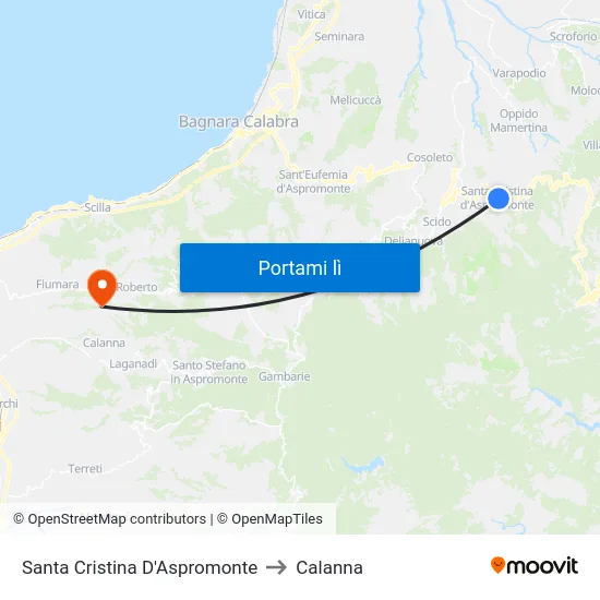 Santa Cristina D'Aspromonte to Calanna map