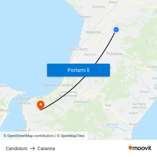 Candidoni to Calanna map