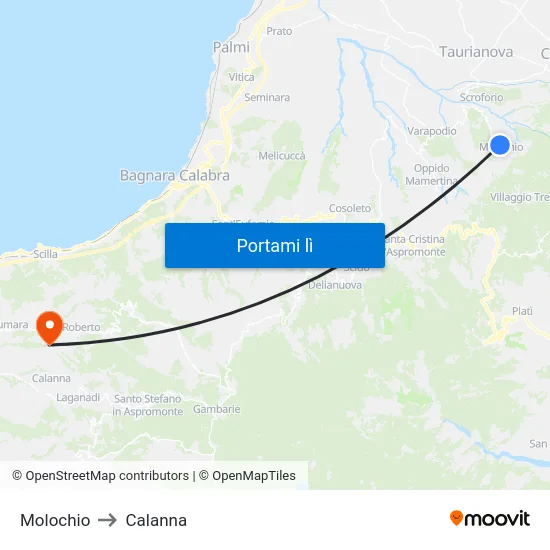 Molochio to Calanna map