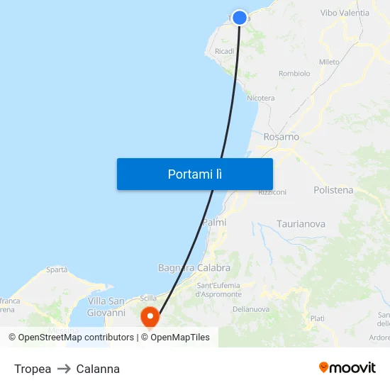 Tropea to Calanna map