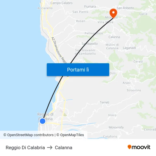 Reggio Di Calabria to Calanna map