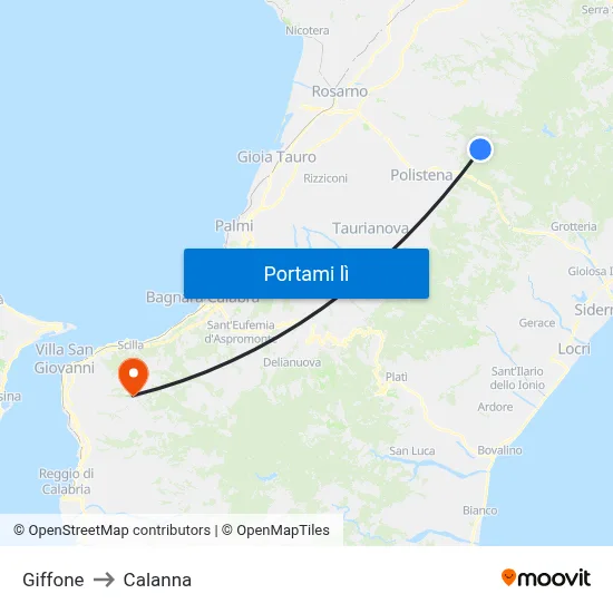 Giffone to Calanna map