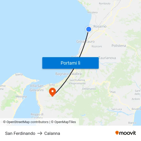 San Ferdinando to Calanna map