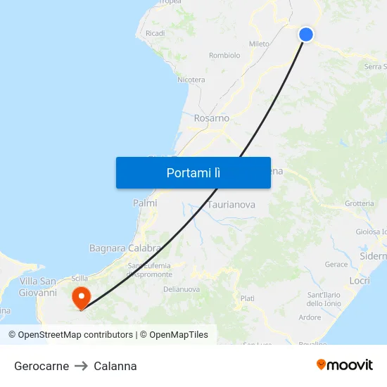 Gerocarne to Calanna map