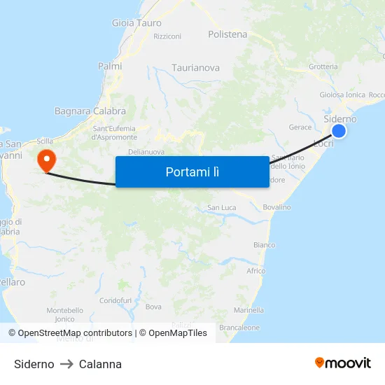 Siderno to Calanna map