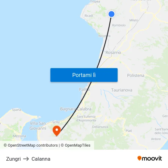 Zungri to Calanna map