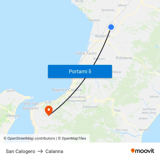 San Calogero to Calanna map