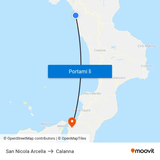 San Nicola Arcella to Calanna map