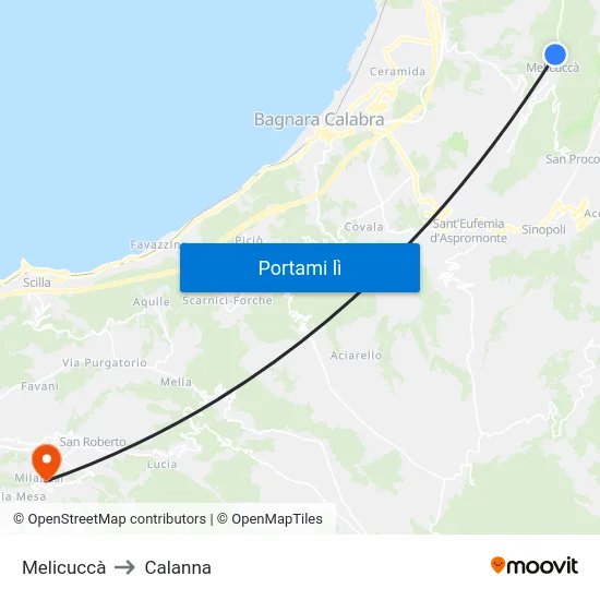 Melicuccà to Calanna map