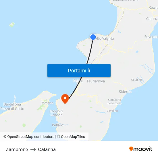 Zambrone to Calanna map