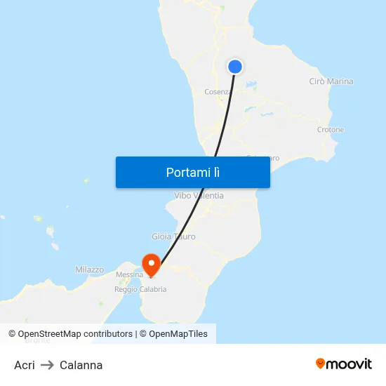 Acri to Calanna map