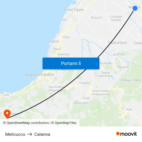 Melicucco to Calanna map