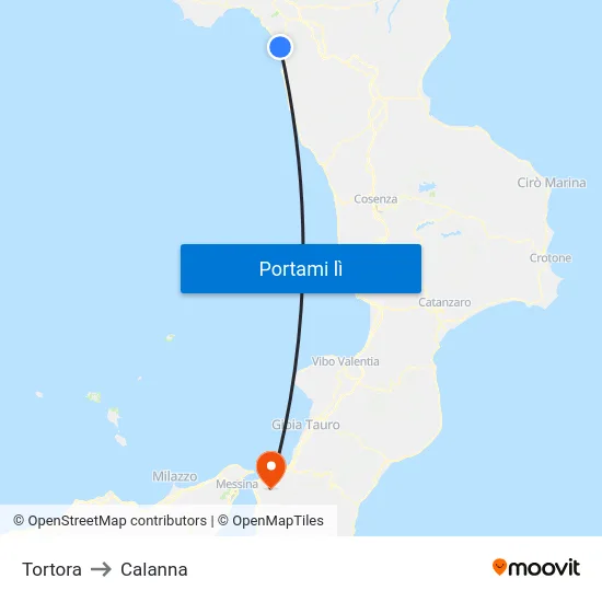 Tortora to Calanna map