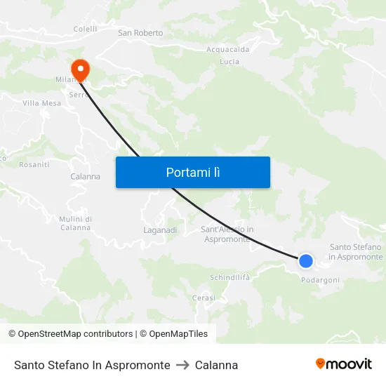 Santo Stefano In Aspromonte to Calanna map