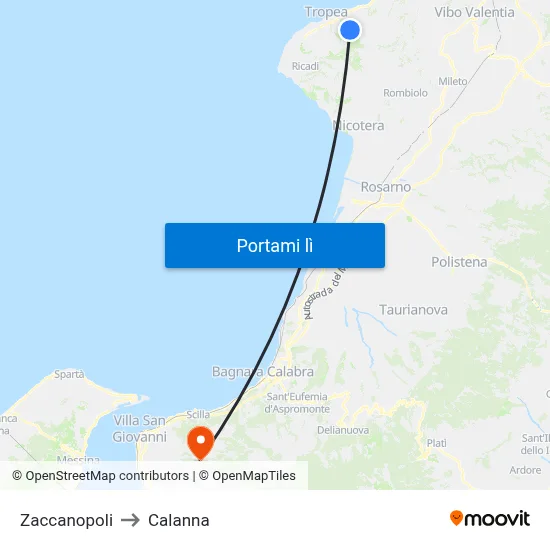 Zaccanopoli to Calanna map
