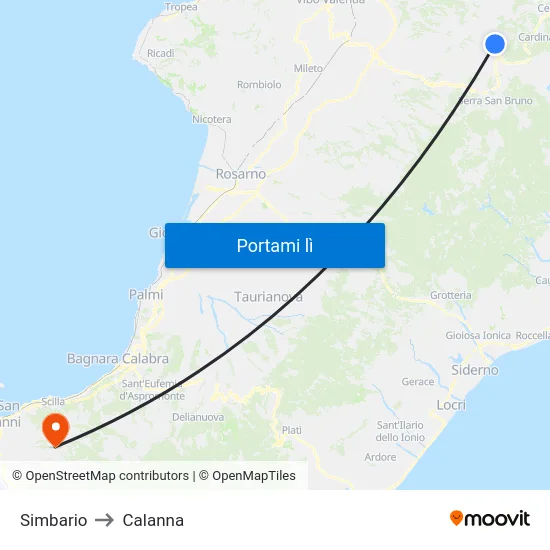 Simbario to Calanna map