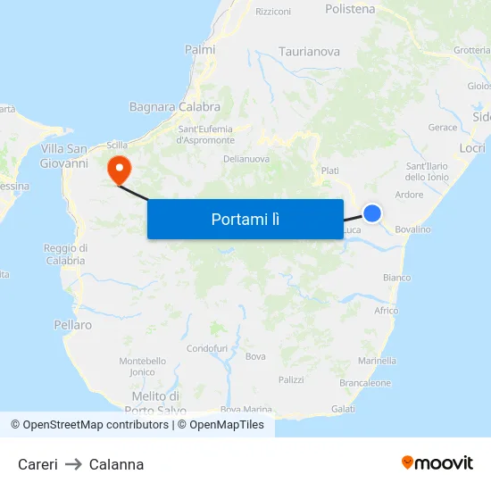 Careri to Calanna map