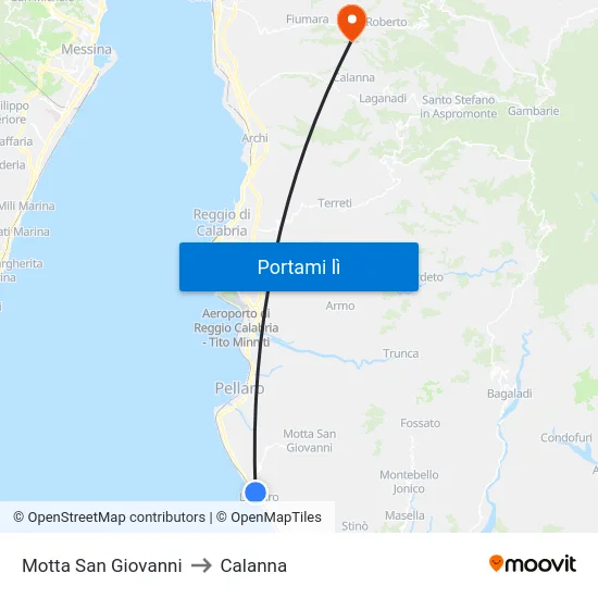 Motta San Giovanni to Calanna map