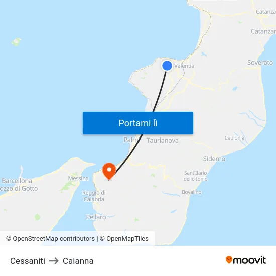 Cessaniti to Calanna map