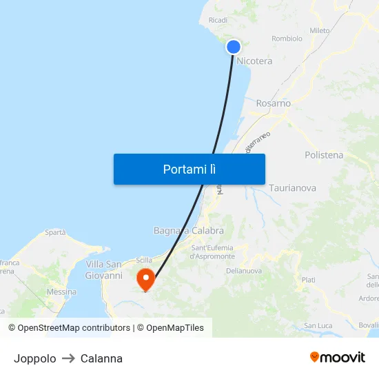 Joppolo to Calanna map