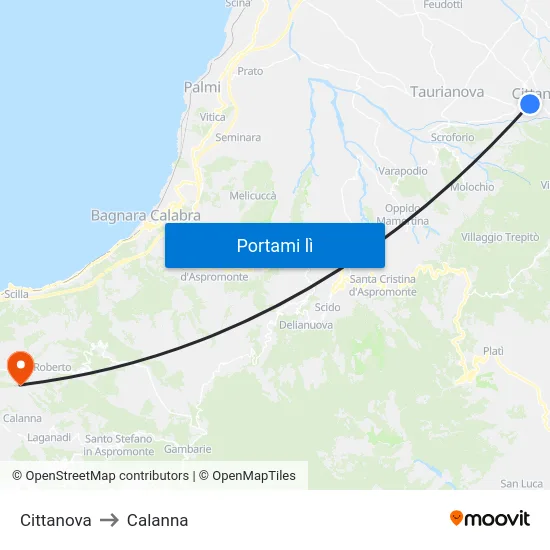 Cittanova to Calanna map