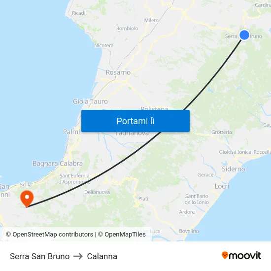 Serra San Bruno to Calanna map