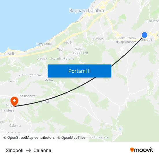 Sinopoli to Calanna map