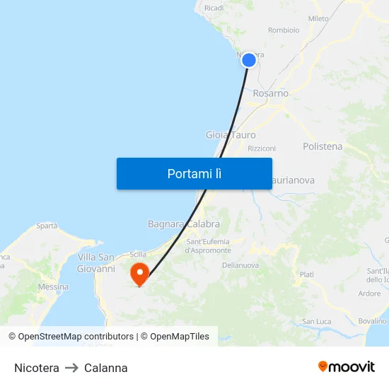 Nicotera to Calanna map