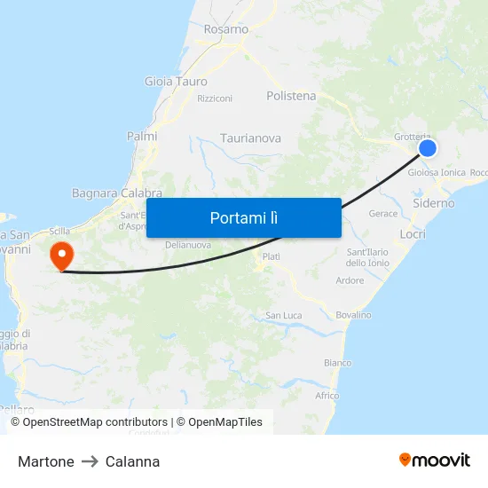 Martone to Calanna map