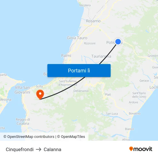 Cinquefrondi to Calanna map