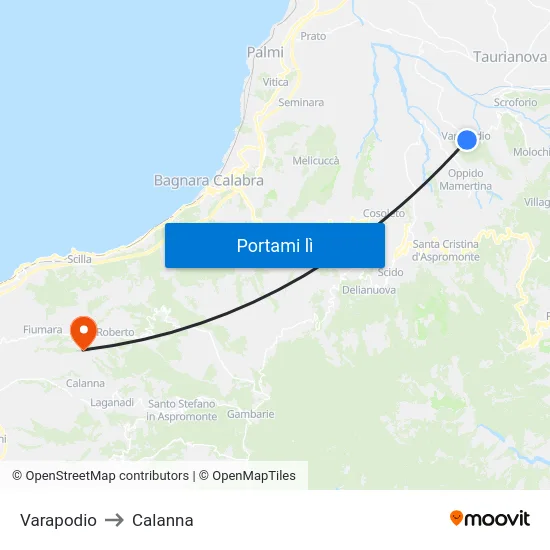 Varapodio to Calanna map