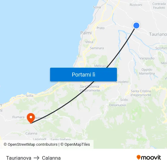 Taurianova to Calanna map