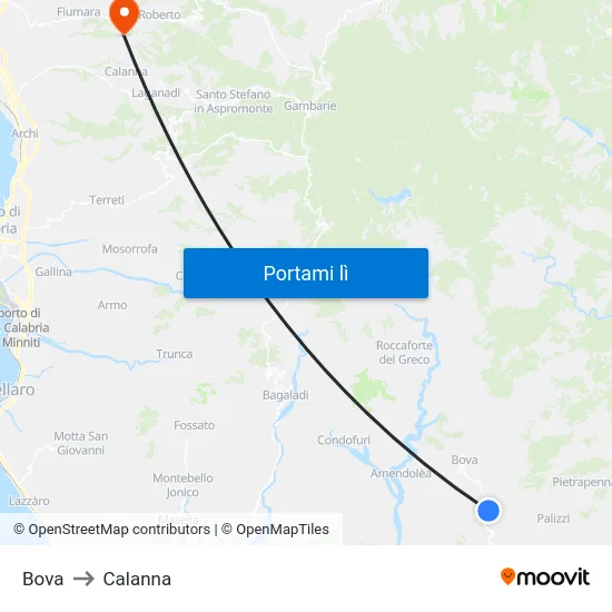 Bova to Calanna map