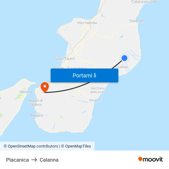 Placanica to Calanna map