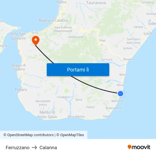 Ferruzzano to Calanna map