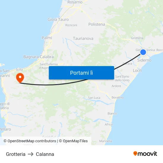 Grotteria to Calanna map