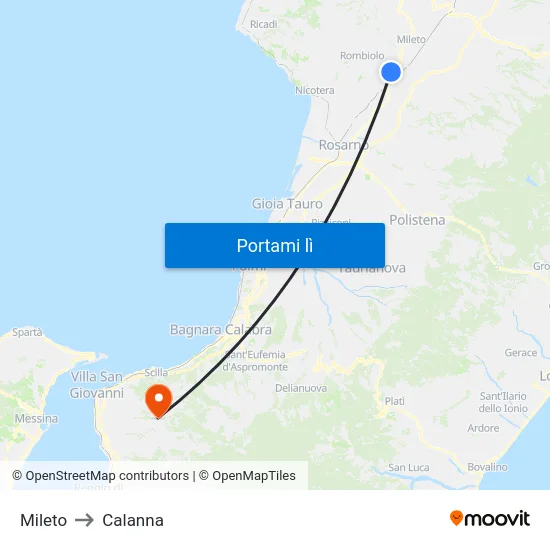 Mileto to Calanna map