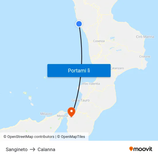 Sangineto to Calanna map