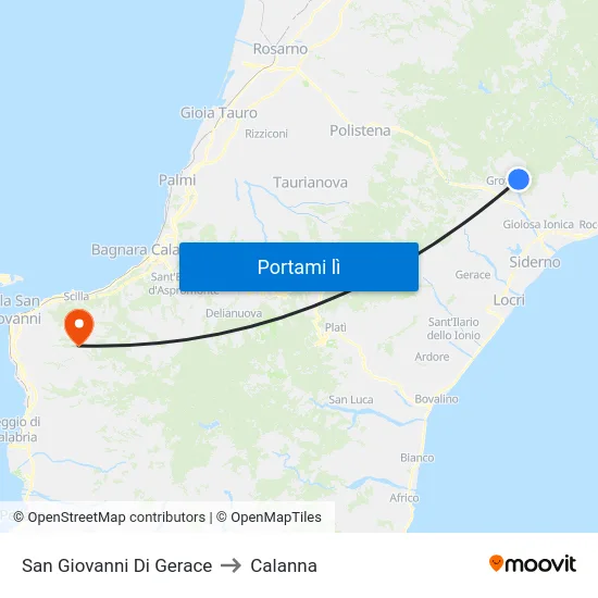 San Giovanni Di Gerace to Calanna map