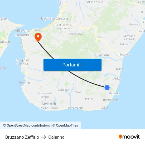 Bruzzano Zeffirio to Calanna map