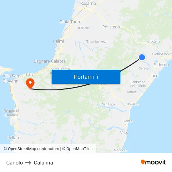 Canolo to Calanna map