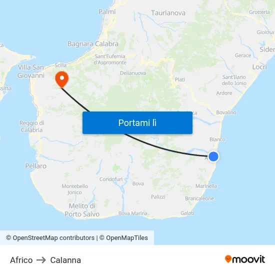 Africo to Calanna map