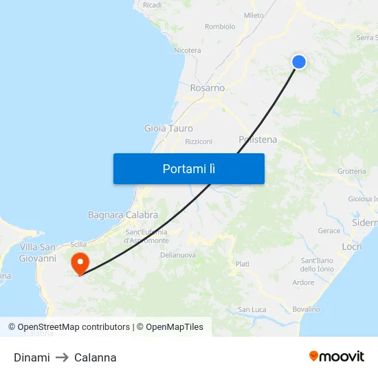 Dinami to Calanna map