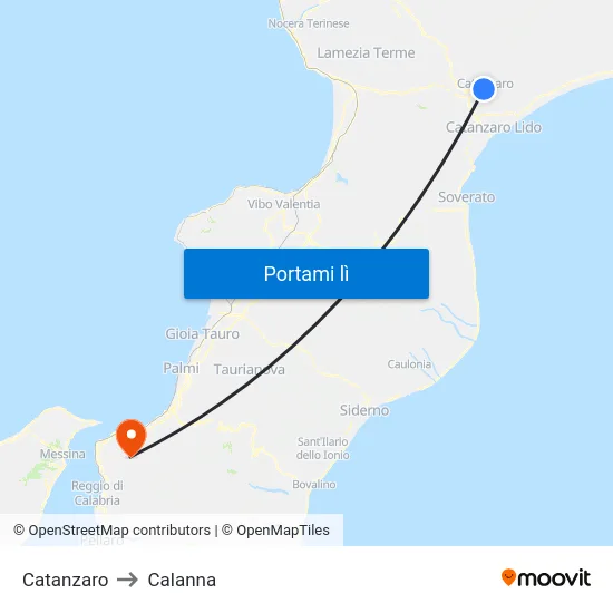 Catanzaro to Calanna map