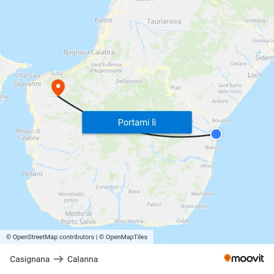 Casignana to Calanna map