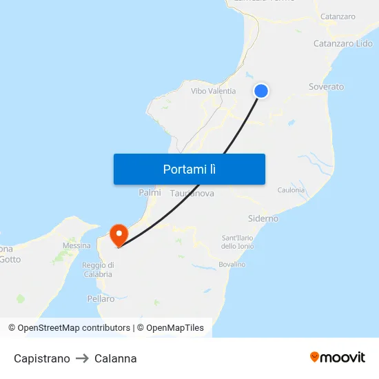Capistrano to Calanna map