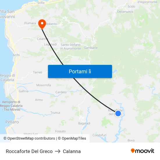 Roccaforte Del Greco to Calanna map