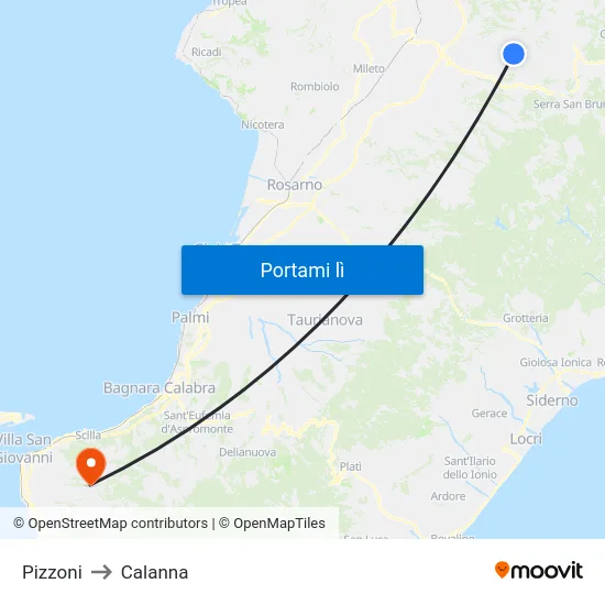 Pizzoni to Calanna map