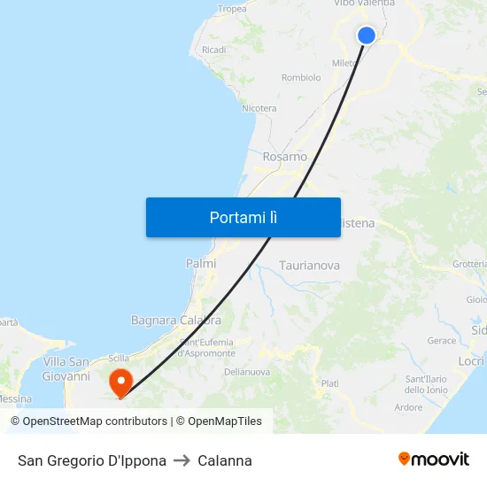 San Gregorio D'Ippona to Calanna map