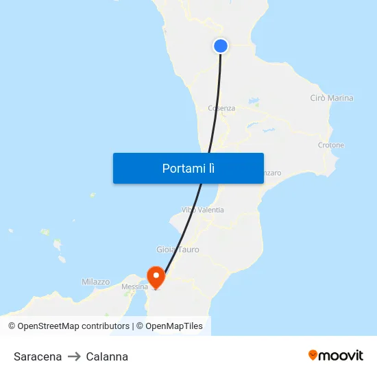 Saracena to Calanna map